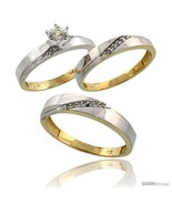 Size 9.5 - 10k Yellow Gold Diamond Trio Wedding Ring Set His 4.5mm &amp; Her... - £594.39 GBP