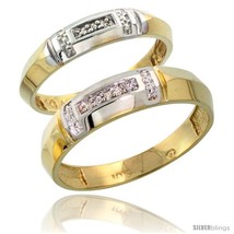 Size 8 - 10k Yellow Gold Diamond 2 Piece Wedding Ring Set His 5.5mm &amp; Hers 4mm  - $451.27