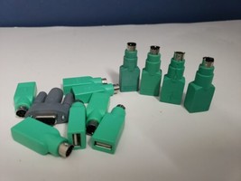 Lot of 11 Green USB-A Female to PS/2 PS2 Male Adapter Keyboard Mouse - £7.89 GBP