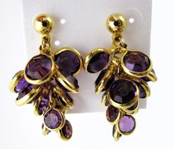 Vintage Savvy Swarosvski Purple Bezel Crystal dangle Earrings Gold Stud - £18.16 GBP
