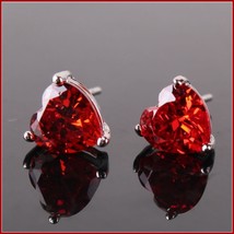 Crystal Red White or Purple Heart Cut Gemstone Sterling Silver Stud Earring Set - £46.06 GBP