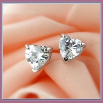 Crystal Red White or Purple Heart Cut Gemstone Sterling Silver Stud Earring Set image 2
