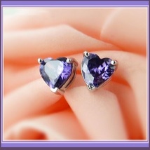 Crystal Red White or Purple Heart Cut Gemstone Sterling Silver Stud Earring Set image 3