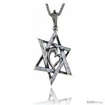 Sterling Silver Star of David with Heart Pendant, 1 1/2 in  - £41.82 GBP
