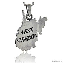 Sterling Silver West Virginia State Map Pendant, 1 1/8 in  - £55.02 GBP