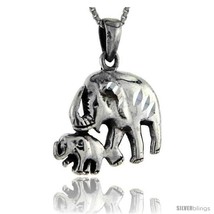 Sterling Silver Mom and Baby Elephant Pendant, 1 1/4 in  - £54.83 GBP