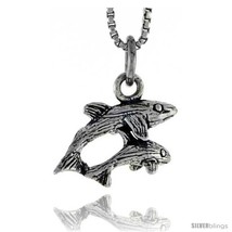 Sterling Silver Double Whale Shark (Adult &amp; Juvenile) Pendant, 1/2 in  - £29.49 GBP
