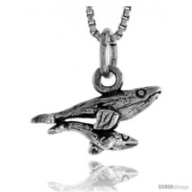 Sterling Silver Mother &amp; Baby Whale Pendant, 1/4 in  - £28.83 GBP