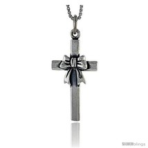 Sterling Silver Cross w/ Bow Pendant, 1 in  - £37.19 GBP