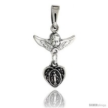 Sterling Silver Cherub Angel &amp; Blessed Mother Pendant, 3/4 in  - £30.77 GBP