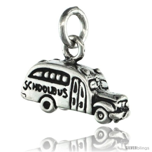 Primary image for Sterling Silver Tiny School Bus Pendant, 3/4 in 