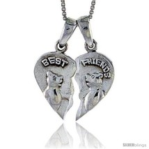 Sterling Silver BEST FRIENDS Split Heart Pendant, 7/8 in  - £57.06 GBP