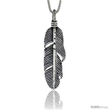 Sterling Silver Feather Pendant, 1 1/4 in tall -Style  - £39.12 GBP
