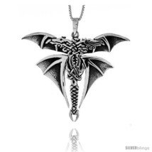 Sterling Silver Celtic Dragon Pendant, 2 1/8 in  - £114.81 GBP