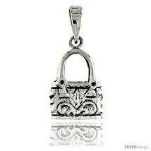 Sterling Silver Purse Pendant, w/ Floral Design, 3/4 in (18 mm)  - £29.74 GBP