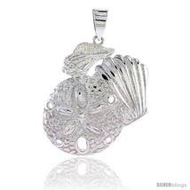 Sterling Silver Sand Dollar &amp; Snail Seashells Pendant Flawless Quality, 1 1/2  - £114.50 GBP