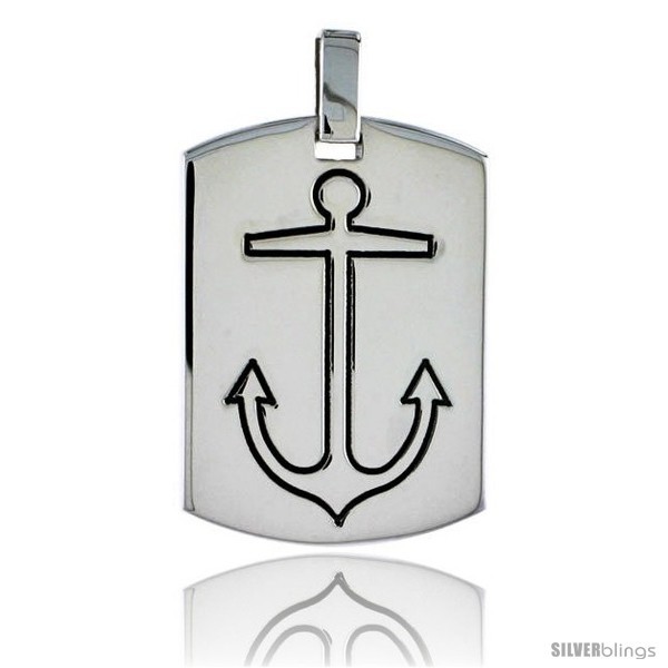 Sterling Silver Dog Tag w/ Mariners Cross Anchor, 1 3/16 in (30 mm)  - £111.43 GBP