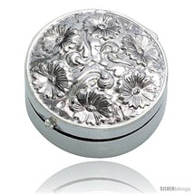 Sterling Silver Pill Box, 1 3/16in  (30 mm) Round Shape, Embossed  - $112.28