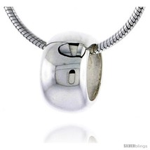 High Polished Sterling Silver 3/8in  (10 mm) tall Plain Barrel Pendant Slide, w/ - £15.26 GBP
