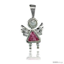 Sterling Silver October Birthstone Angel Pendant w/ Pink Tourmaline Color Cubic  - $17.65