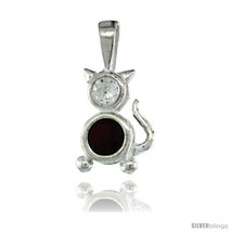 Sterling Silver January Birthstone Cat Pendant w/ Garnet Color Cubic  - £13.88 GBP