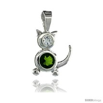 Sterling Silver August Birthstone Cat Pendant w/ Peridot Color Cubic  - $17.65