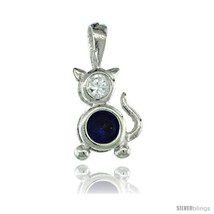 Sterling Silver September Birthstone Cat Pendant w/ Blue Sapphire Color Cubic  - £14.07 GBP