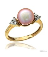 Size 6.5 - 14k Gold 8.5 mm Pink Pearl Ring w/ 0.105 Carat Brilliant Cut  - £369.55 GBP