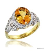 Size 6 - 14k Gold Natural Citrine Ring 10x8 mm Oval Shape Diamond Halo, ... - $1,391.53