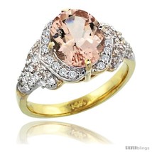 Size 6.5 - 14k Gold Natural Morganite Ring 10x8 mm Oval Shape Diamond Halo, 1/2  - £1,373.52 GBP