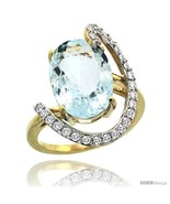 Size 6 - 14k Gold Natural Aquamarine Ring Oval 14x10 Diamond Accent, 3/4... - £1,313.30 GBP