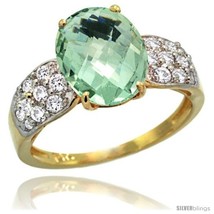 Size 9 - 14k Gold Natural Green Amethyst Ring 10x8 mm Oval Shape Diamond  - £625.10 GBP