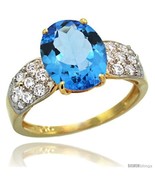 Size 6 - 14k Gold Natural Swiss Blue Topaz Ring 10x8 mm Oval Shape Diamond  - £633.34 GBP