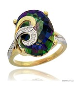 Size 6.5 - 14k Gold Natural Mystic Topaz Ring 16x12 mm Oval Shape Diamond  - £890.73 GBP