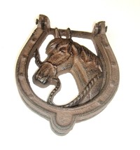 Western door knocker Horse Equestrian Metal Horse Shoe rustic cowboy country - £10.24 GBP