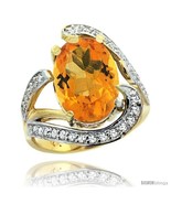 Size 6.5 - 14k Gold Natural Citrine Ring Oval 14x10 Diamond Accent, 3/4 in  - £1,450.05 GBP