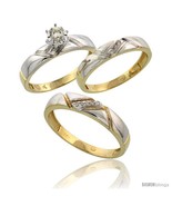 Size 8 - 10k Yellow Gold Diamond Trio Wedding Ring Set His 4.5mm &amp; Hers ... - £571.90 GBP