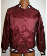 Vintage 80s RUNYON Sportswear Dark Red Satin Windbreaker Ringer JACKET M  - $55.56 CAD