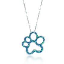 Sterling Silver Blue Inlay Opal Open Paw Pendant Necklace - £30.46 GBP