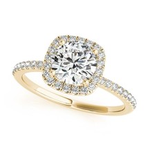 0.75CT F1 Round, Cushion Moissanite Halo VSF Engagement Ring 14K Yellow Gold  - £875.67 GBP