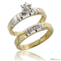 Size 9 - 10k Yellow Gold Ladies&#39; 2-Piece Diamond Engagement Wedding Ring Set,  - £346.31 GBP