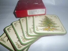 Six Spode Christmas Tree Coasters Mint In Box Ln - $19.35