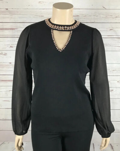 Primary image for INC Beaded Collar Black Sweater w/ Chiffon Sleeves NEW - XXL
