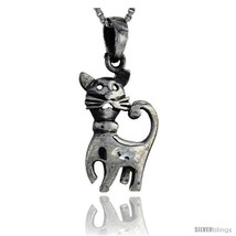 Sterling Silver Cat Pendant, 1 1/8 in tall -Style  - £29.14 GBP