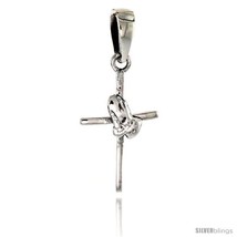 Sterling Silver Cross w/ Praying Hands Pendant, 3/4 in  - £27.06 GBP