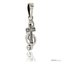 Sterling Silver Crucifix over G-Clef Pendant, 3/4 in  - £27.51 GBP