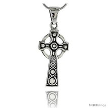 Sterling Silver Celtic Cross Pendant, 1 1/4 in -Style  - £43.82 GBP