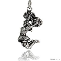 Sterling Silver Cheerleader w/ Pom-poms Pendant, 1 1/8 in tall -Style  - £50.92 GBP