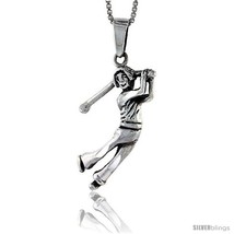 Sterling Silver Lady Golfer Pendant, 1 1/4 in tall -Style  - £46.81 GBP