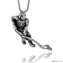Sterling Silver Hockey Player Pendant, 1 1/4 in  - £48.12 GBP